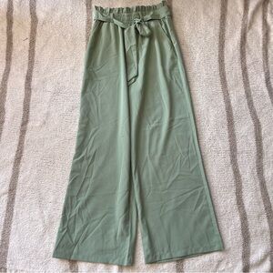 green paperbag waist flowy pants